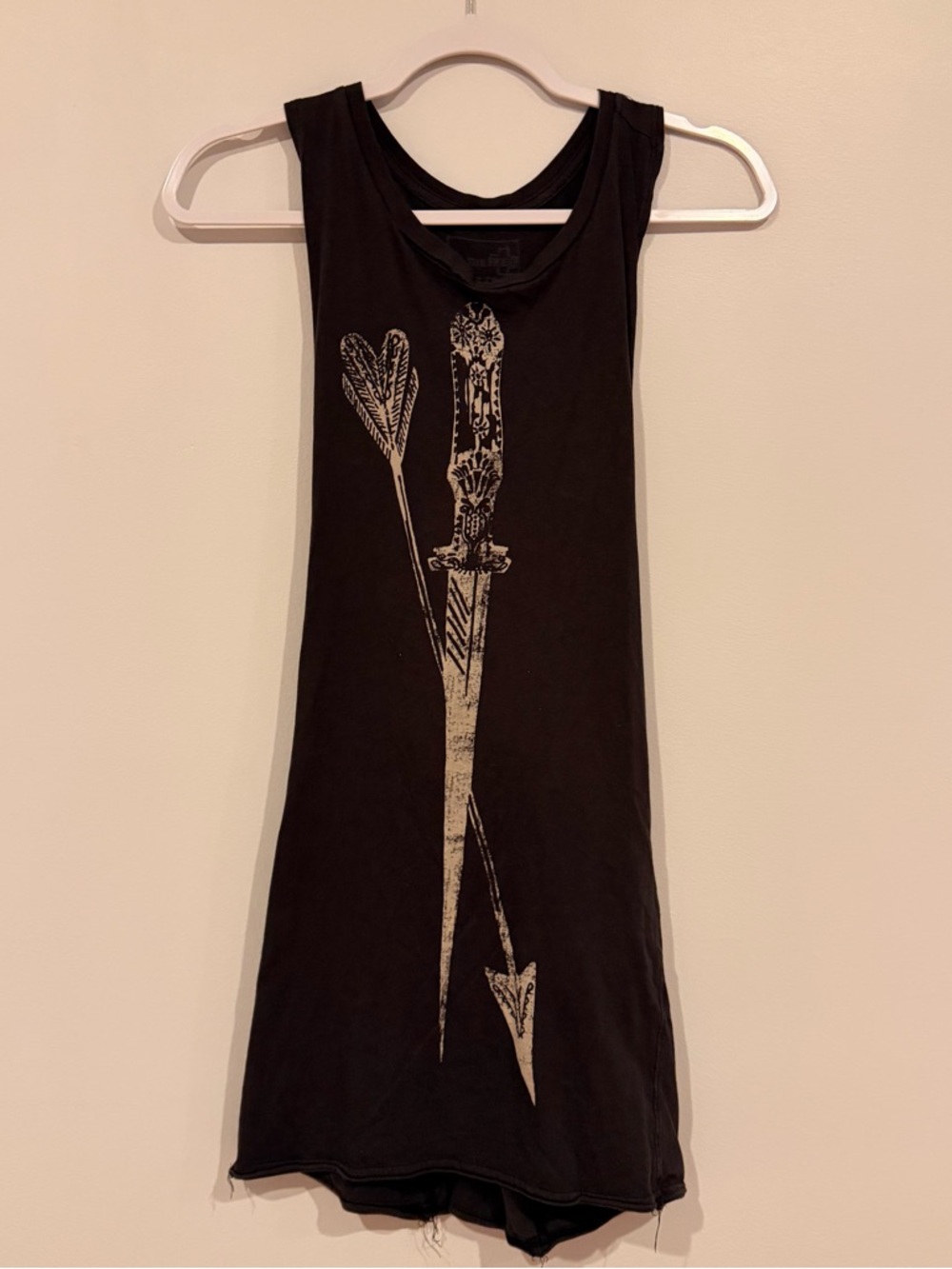 Free People Black Mini Dress with Silver Graphic Arrow and Dagger